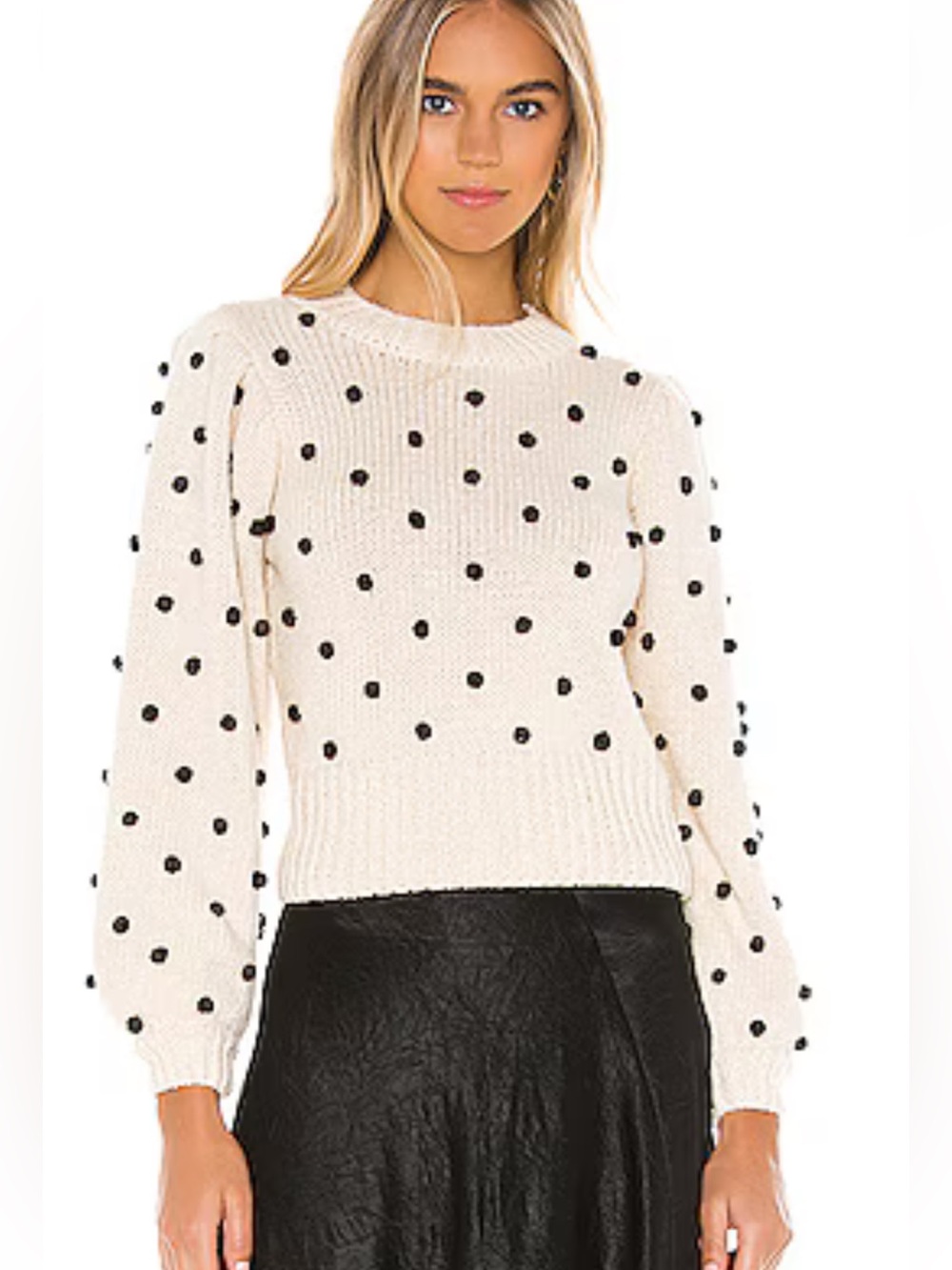 Astr the Label Aidy Sweater in Cream with Black Pom-Poms